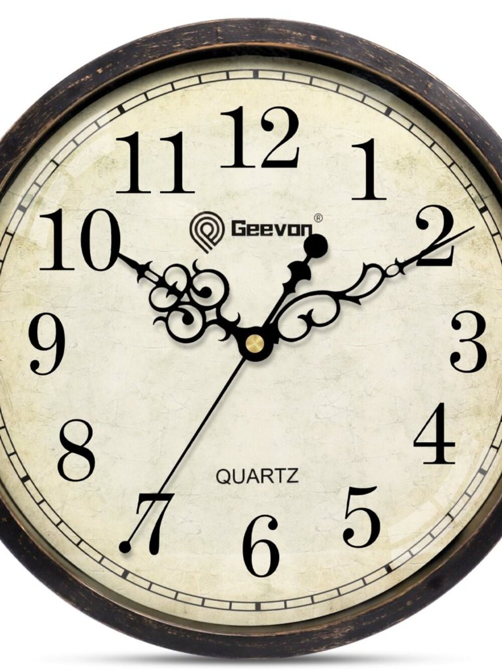 Geevon 10" Vintage Wall Clock Silent Non-Ticking Retro Quartz Clock